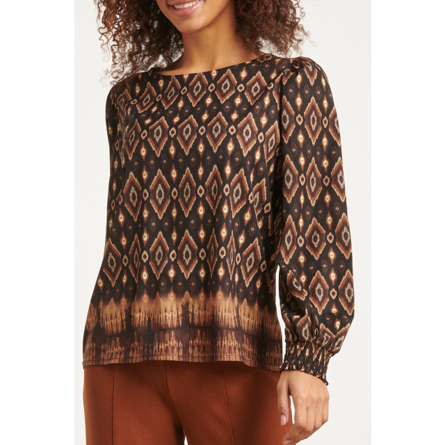 Smashed Lemon 23659 dames top met tribal print in zwart en bruine 23659-999-775 large