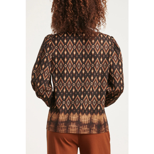 Smashed Lemon 23659 dames top met tribal print in zwart en bruine 23659-999-775 large