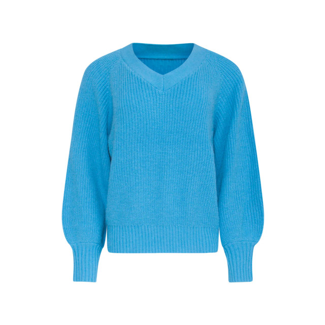 Smashed Lemon 23613 oversized v-hals trui in felblauw gebreide raglan 23613-605-L large