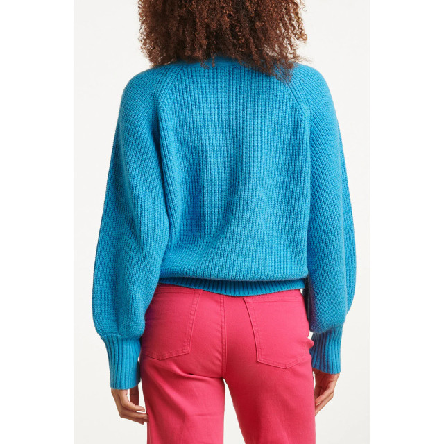 Smashed Lemon 23613 oversized v-hals trui in felblauw gebreide raglan 23613-605-L large