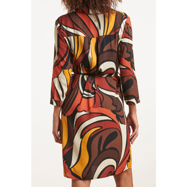 Smashed Lemon 23651 dames jurk met bruin oranje en gele grafisch print 23651-775-998 large