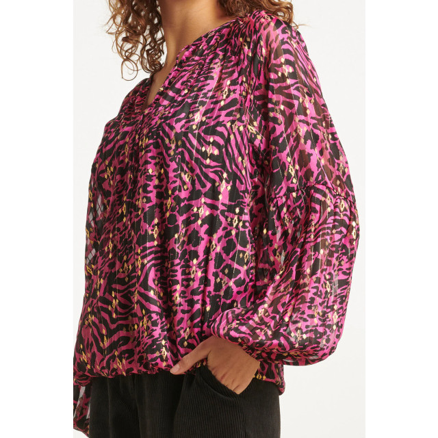 Smashed Lemon 23666 dames chiffon top met zwart en fuchsia abstract 23666-445-999 large