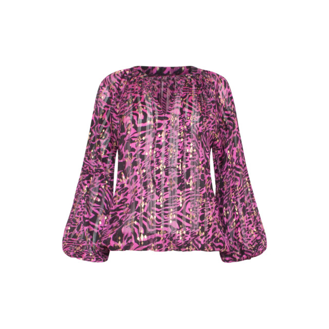 Smashed Lemon 23666 dames chiffon top met zwart en fuchsia abstract 23666-445-999 large