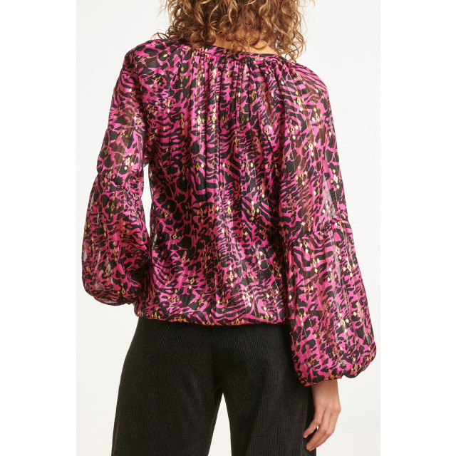 Smashed Lemon 23666 dames chiffon top met zwart en fuchsia abstract 23666-445-999 large