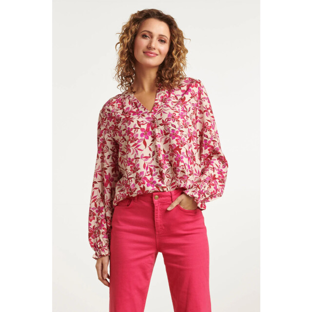 Smashed Lemon 23645 dames top met fuchsia bloemenprint | 23645-010-445 large