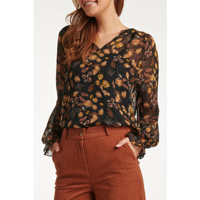 Smashed Lemon 23711-999-240 v-hals top met bloemenprint-mosterd | 23711-999-240 large