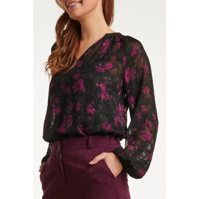 Smashed Lemon 23715-999-380 v-hals top met bloemenprintpaars | 23715-999-380 large