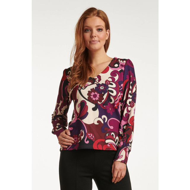 Smashed Lemon 23742-380-998 multi kleurige bloemenprint v-hals top 23742-380-998 large