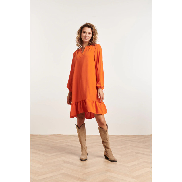 Smashed Lemon 23878 oranje winter jurk met lange pof mouwen 23878-250-3XL large