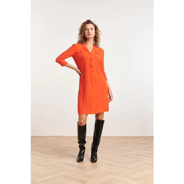 Smashed Lemon 23880 oranje winterjurk met driekwart mouwen, polo kraag 23880-450-3XL large