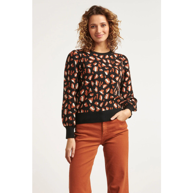 Smashed Lemon 23598 animal print gebreide top met pofmouwen in bruin 23598-999-775 large