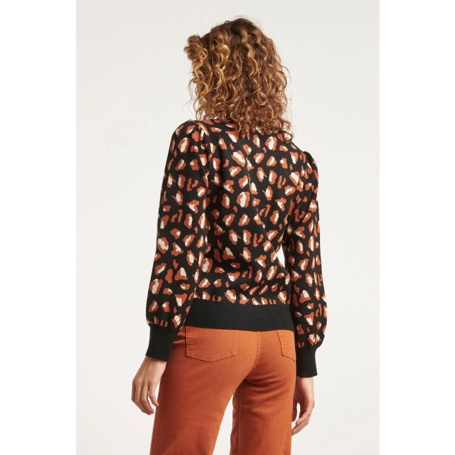 Smashed Lemon 23598 animal print gebreide top met pofmouwen in bruin 23598-999-775 large