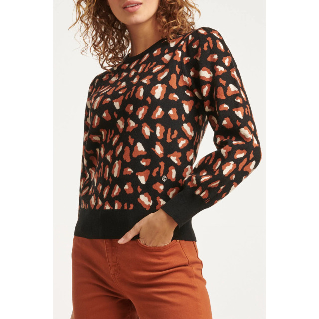 Smashed Lemon 23598 animal print gebreide top met pofmouwen in bruin 23598-999-775 large