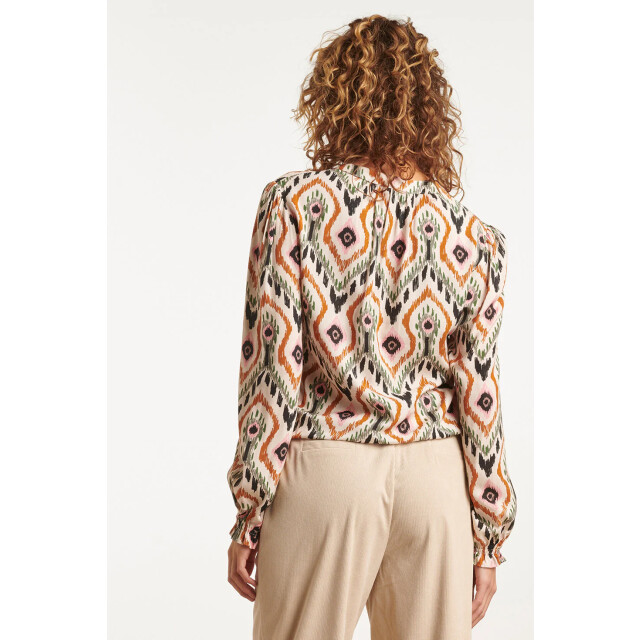 Smashed Lemon 23530 dames chique v-hals top met neutrale tribal print | 23530-010-998 large