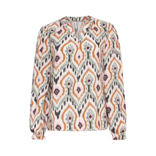 Smashed Lemon 23530 dames chique v-hals top met neutrale tribal print | 23530-010-998 large