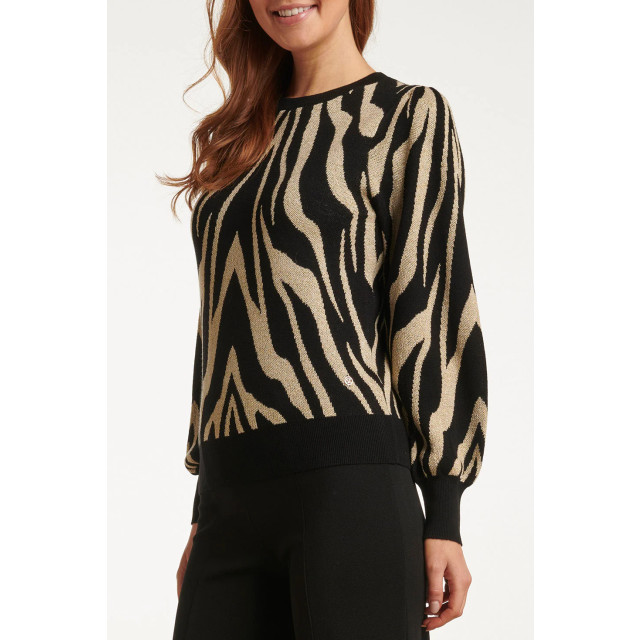 Smashed Lemon 23702-999-010 zebra print ronde hals gebreide top in 23702-999-010 large