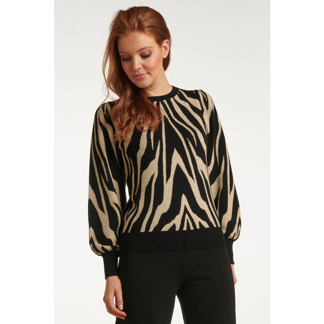 Smashed Lemon 23702-999-010 zebra print ronde hals gebreide top in 23702-999-010 large