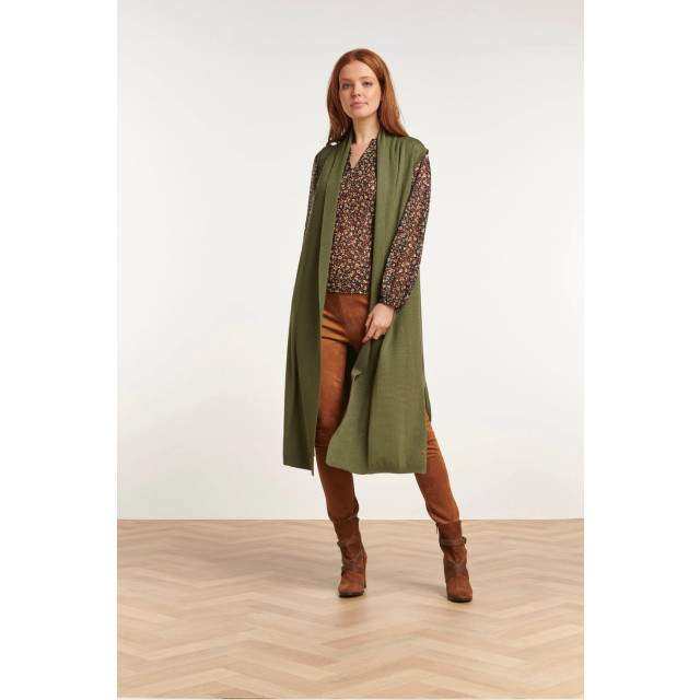 Smashed Lemon 23601 stijlvolle mouwloze cardigan in army green 23601-550-XL large