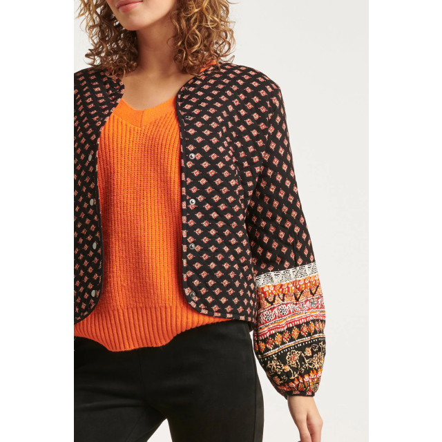 Smashed Lemon 23679 dames quilted bomber jacket met boho tribal print 23679-999-998 large