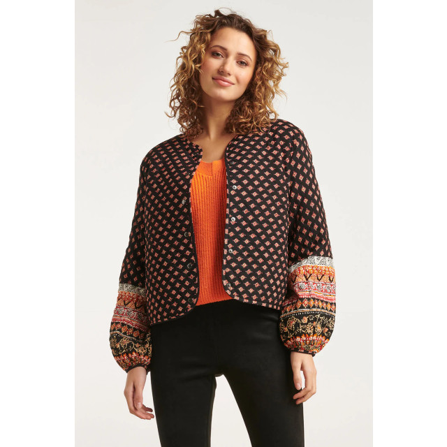 Smashed Lemon 23679 dames quilted bomber jacket met boho tribal print 23679-999-998 large