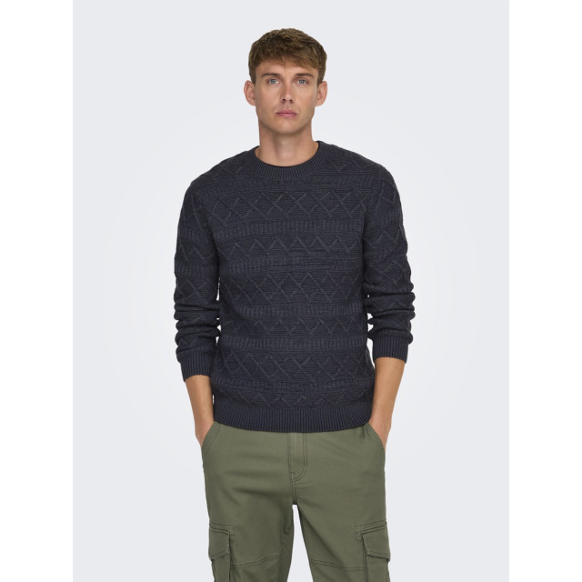 Only & Sons Onswade reg 5 struc crew neck knit navy 5219.37.0284 large