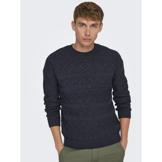 Only & Sons Onswade reg 5 struc crew neck knit navy 5219.37.0284 large