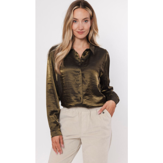 Poools Shiny blouse 433226- 433226-dark olive large