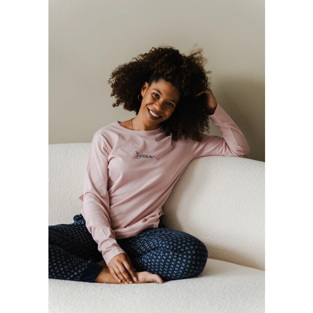 By Louise Essential dames pyjama set lang katoen roze BL-997-2+992-1 large
