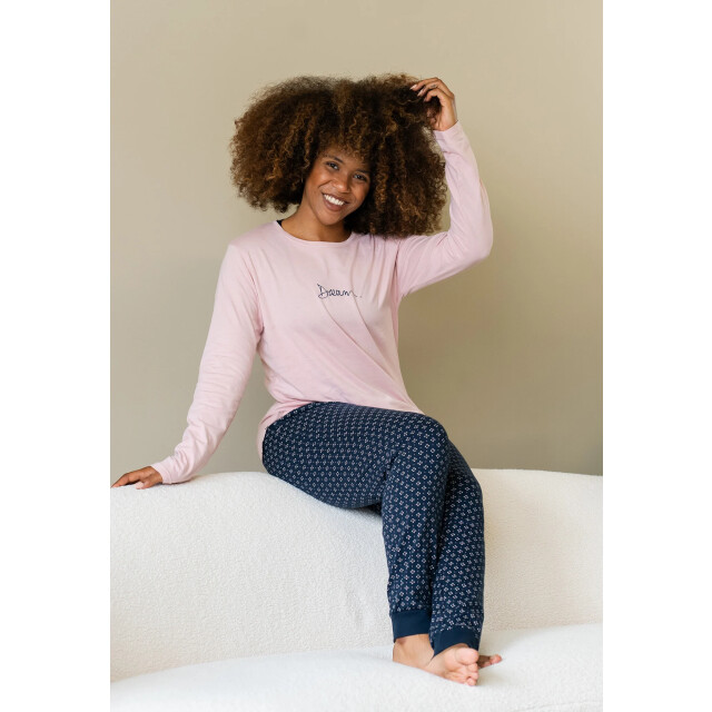 By Louise Essential dames pyjama set lang katoen roze BL-997-2+992-1 large
