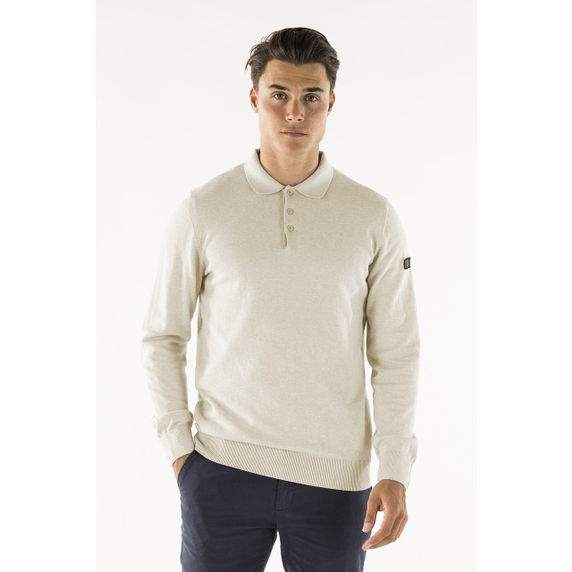 PRESLY & SUN Brad long sleeve knitted polo PS-BRAD-BEI-M large