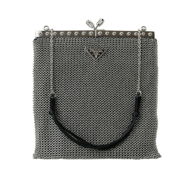 Prada Elegant zilver mesh schouder avond tas Prada Elegant Zilver Mesh Schouder Avond Tas large