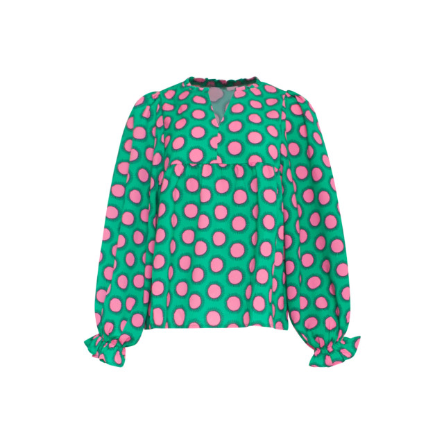 Smashed Lemon 23802 retro print top in groen roze met driekwart mouwen 23802-530-445 large