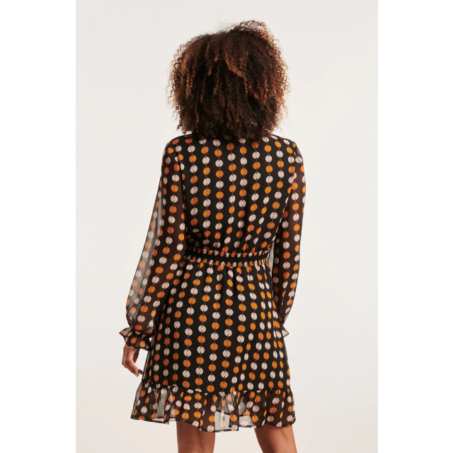 Smashed Lemon 23803 zwart en cognac grafische print v-hals jurk 23803-999-740 large