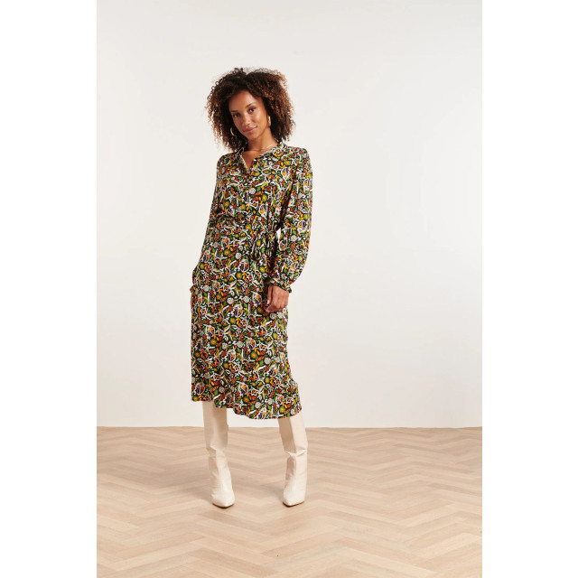 Smashed Lemon 23815 multikleur bloemenprint v-hals jurk 23815-998-3XL large