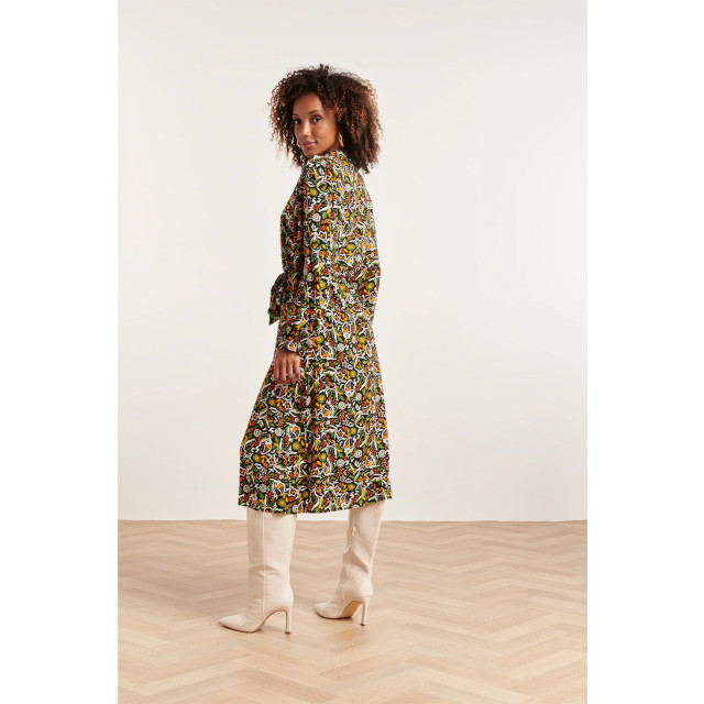 Smashed Lemon 23815 multikleur bloemenprint v-hals jurk 23815-998-3XL large