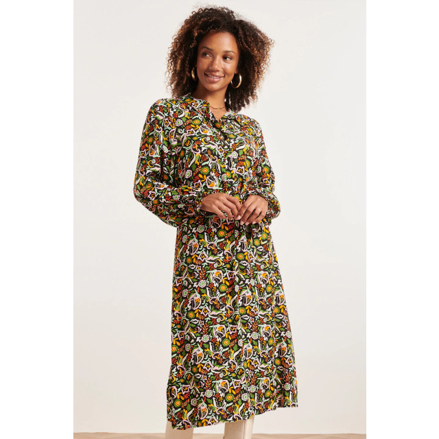 Smashed Lemon 23815 multikleur bloemenprint v-hals jurk 23815-998-3XL large