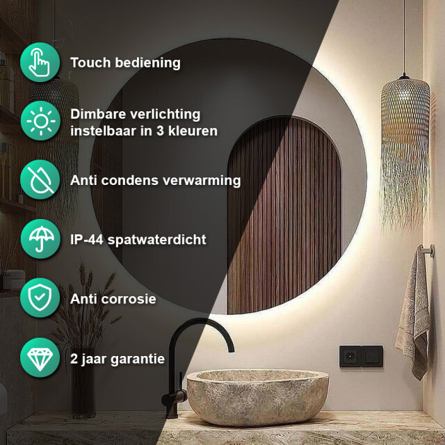 Vtw Living Badkamerspiegel rond 60 cm led verlichting en anti condens verwarming 2979179 large
