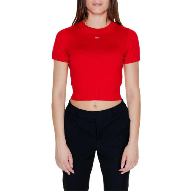 Tommy Hilfiger Trui dames Tommy Hilfiger Jeans Rood Crop Ruche T-shirt Dames large