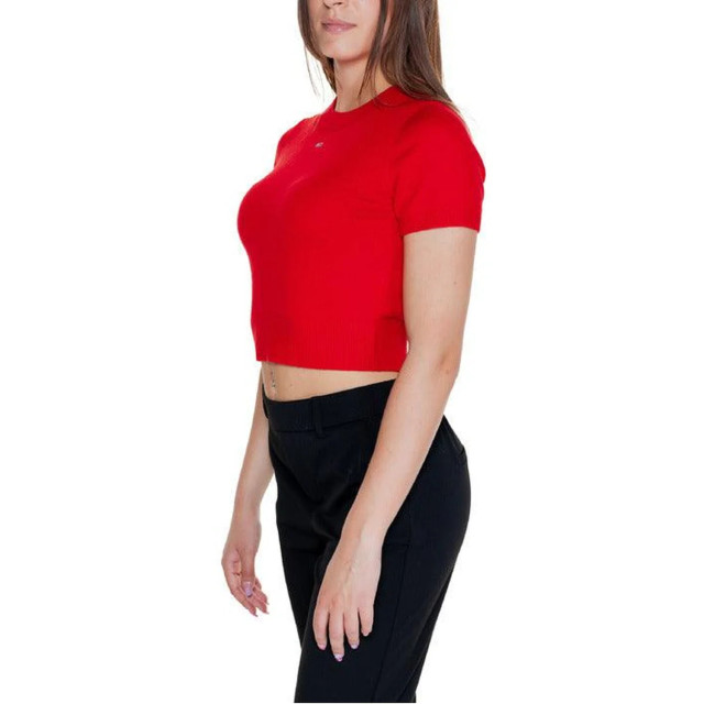 Tommy Hilfiger Trui dames Tommy Hilfiger Jeans Rood Crop Ruche T-shirt Dames large