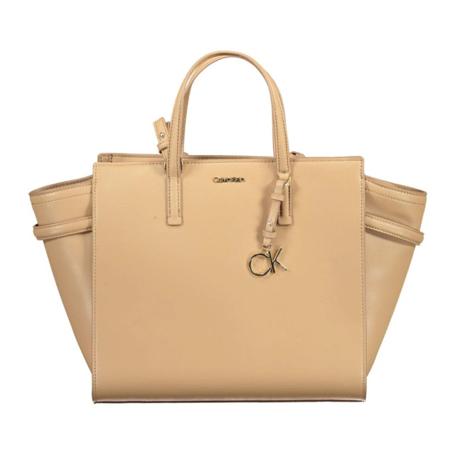 Calvin Klein Elegante handtas met contrasterende accenten Calvin Klein Elegante Beige Handtas met Contrasterende Accenten large