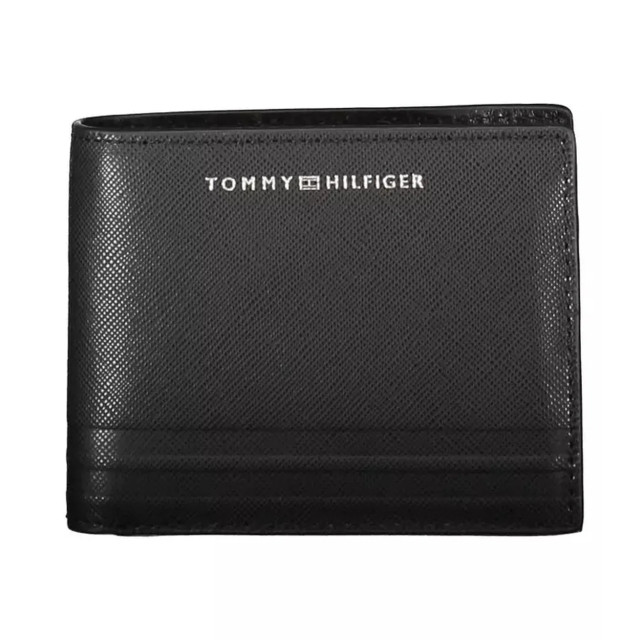 Tommy Hilfiger Elegante leren bifold portemonnee Tommy Hilfiger Elegante Zwarte Leren Bifold Portemonnee large