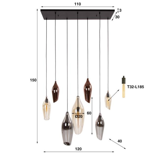 Hoyz hanglamp 4+3 cocoon mix glass - 2999897 large