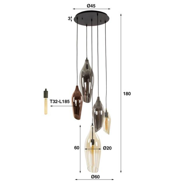Hoyz hanglamp 5l getrapt cocoon mix glass - 2999899 large