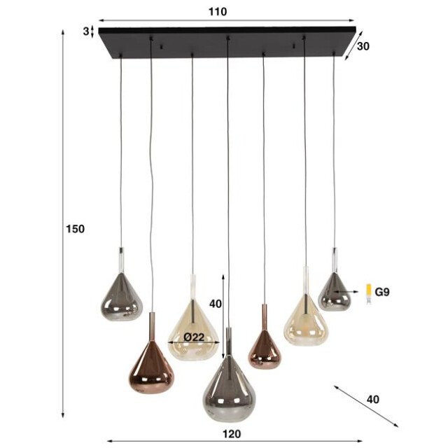 Hoyz hanglamp 4+3 wings mix glass - 2999905 large