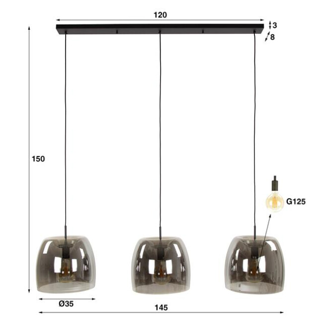Hoyz hanglamp 3l drift glass smoke grey glas 3013772 large