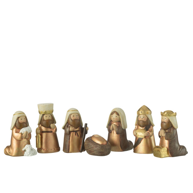 J-Line kerststal scene 7 delen resin bruin/goud 6x4x4cm 3015438 large