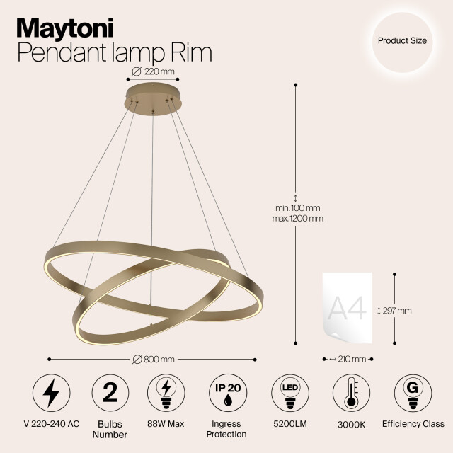 Maytoni hanglamp rim messing Ø80 2994505 large