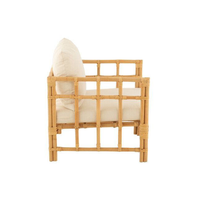 J-Line armstoel elise+kussen rotan/textiel naturel/wit 67x73x64cm 3002213 large