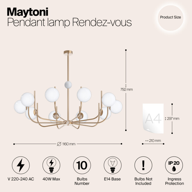 Maytoni hanglamp rendez-vous messing Ø116 2994569 large