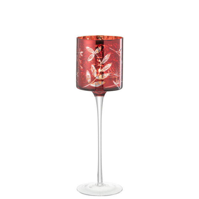 J-Line t-lichthouder op voet blaadjes glas /antiek goud large 9x9x30cm 3013897 large